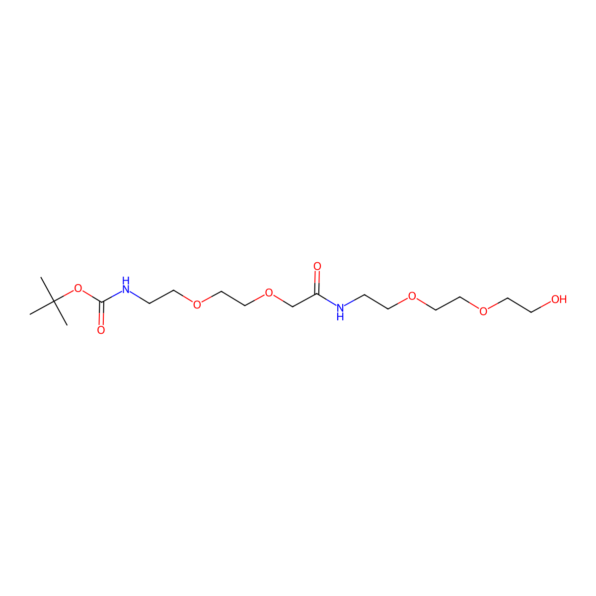 1,1-Dimethylethyl 19-hydroxy-10-oxo-5,8,14,17-tetraoxa-2,11-diazanonadecanoate molecular structure, CAS 2227387-44-0