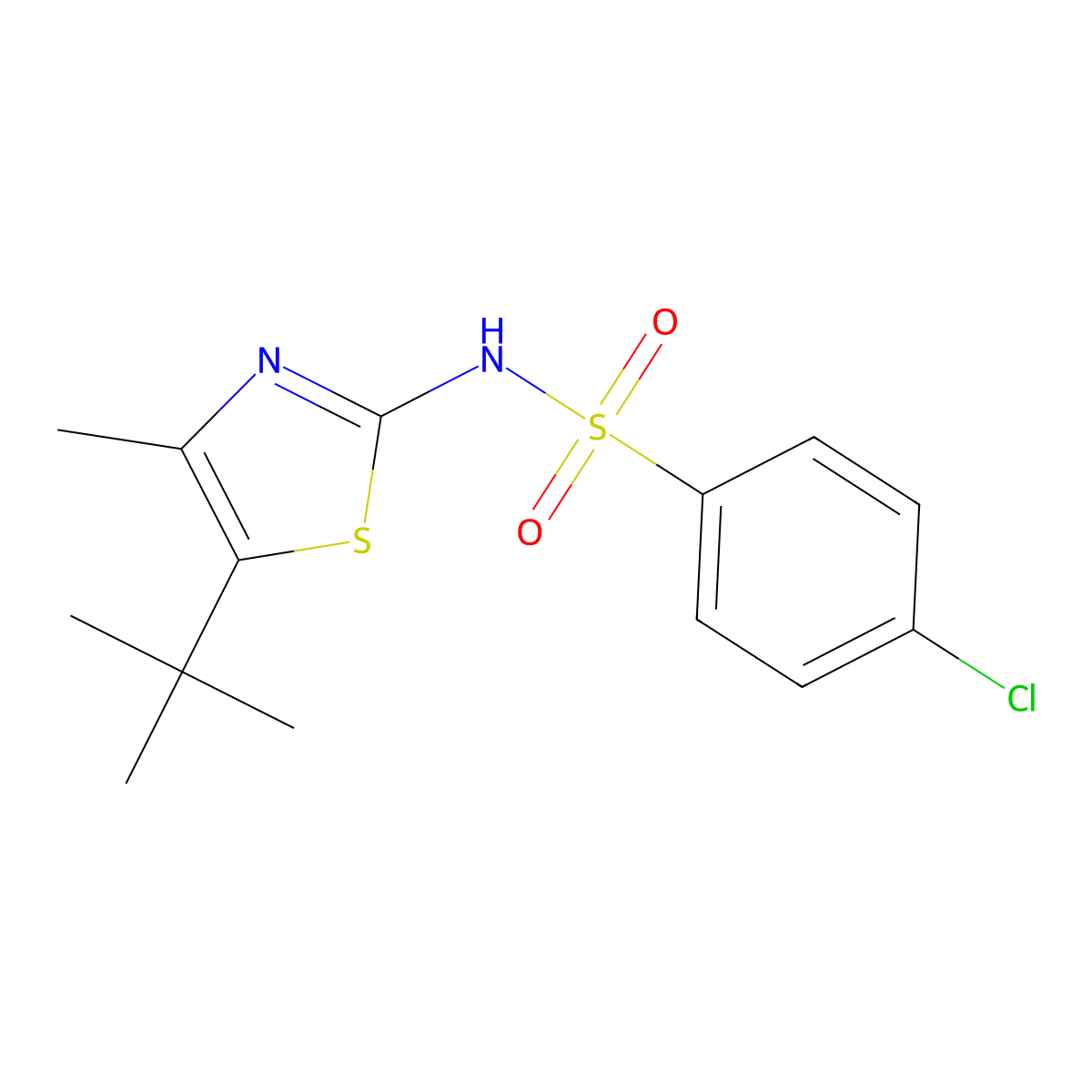 N-(5-tert-butyl-4-methyl-1,3-thiazol-2-yl)-4-chlorobenzenesulfonamide molecular structure, CAS 22274-93-7