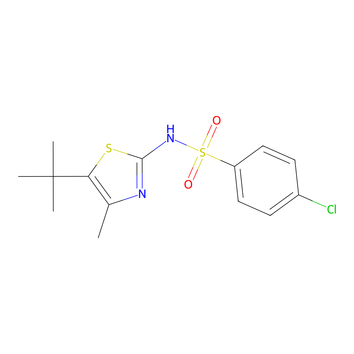 N-(5-tert-butyl-4-methyl-1,3-thiazol-2-yl)-4-chlorobenzenesulfonamide molecular structure, CAS 22274-93-7