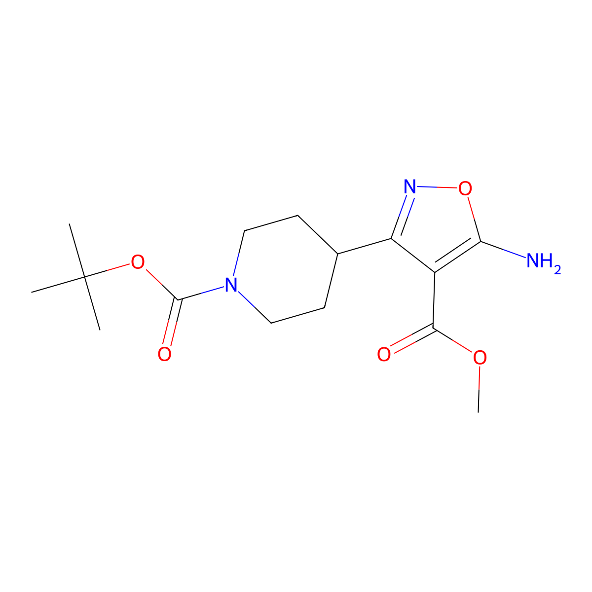 1,1-Dimethylethyl 4-[5-amino-4-(methoxycarbonyl)-3-isoxazolyl]-1-piperidinecarboxylate molecular structure, CAS 2227587-05-3