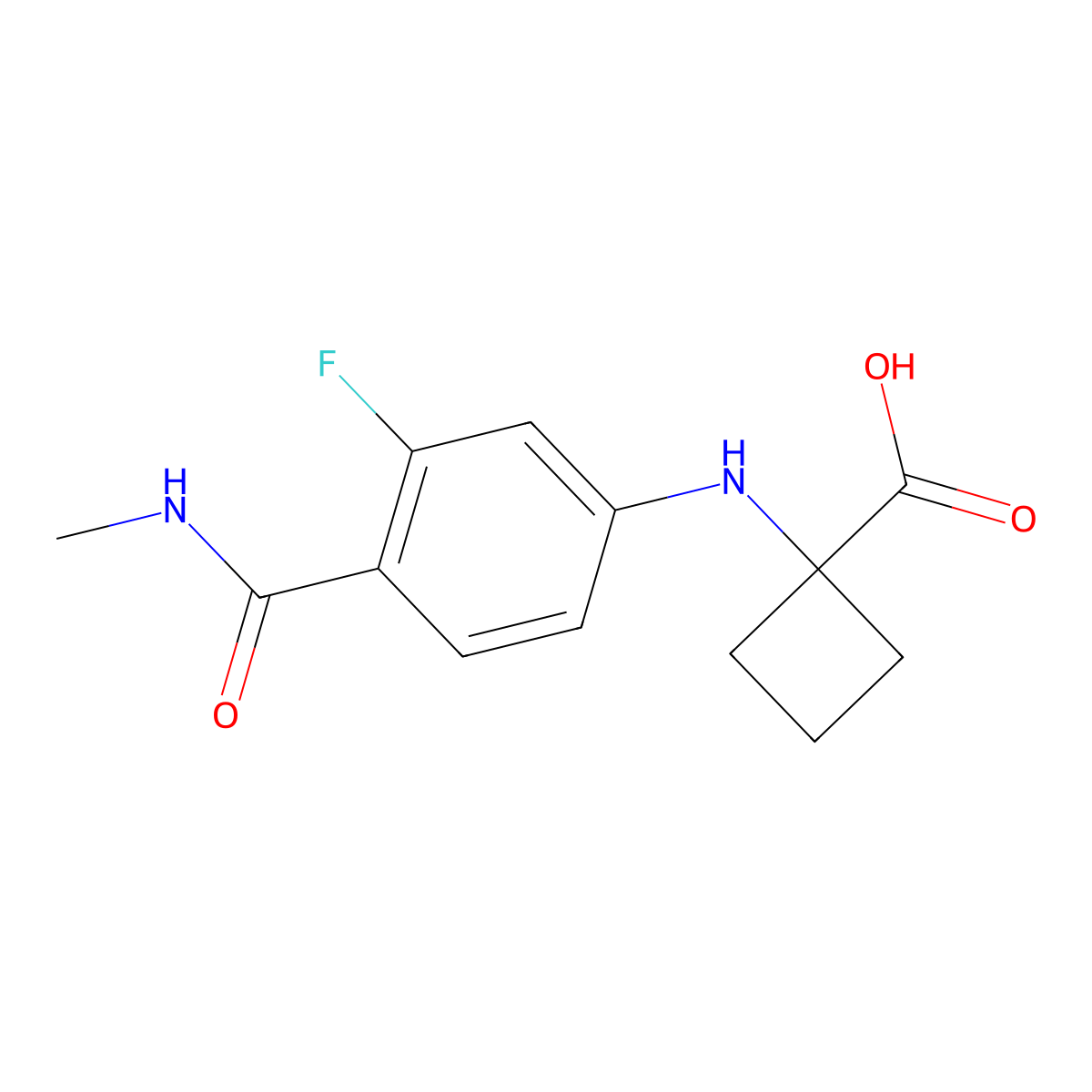 1-((3-Fluoro-4-((methylamino)carbonyl)phenyl)amino)cyclobutanecarboxylic acid molecular structure, CAS 2227589-22-0