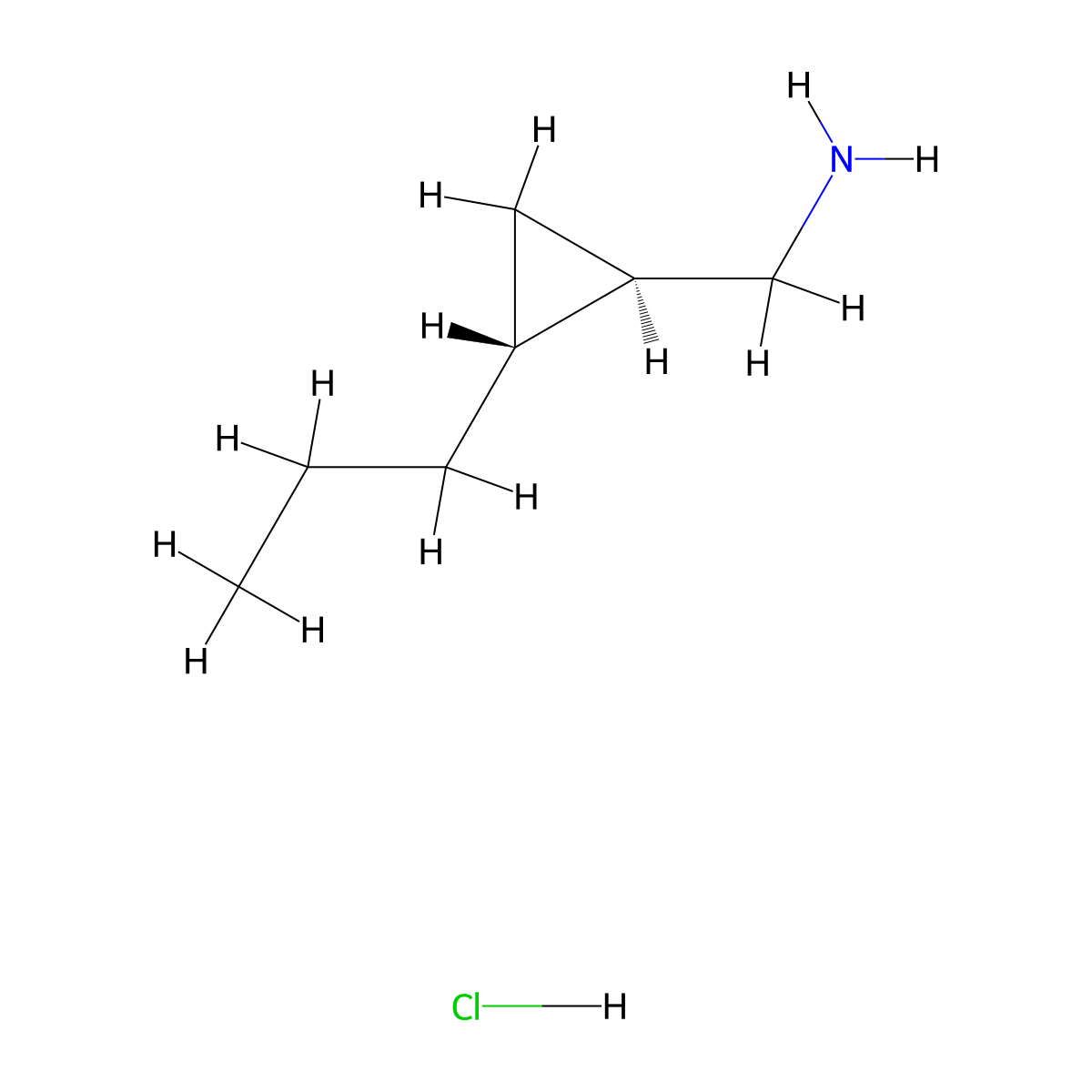 ((1R,2R)-2-Propylcyclopropyl)methanamine hydrochloride molecular structure, CAS 2227644-44-0