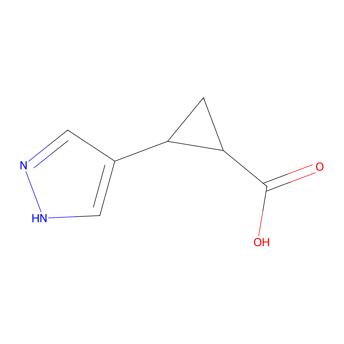 rac-(1R,2R)-2-(1H-pyrazol-4-yl)cyclopropane-1-carboxylic acid molecular structure, CAS 2227646-11-7