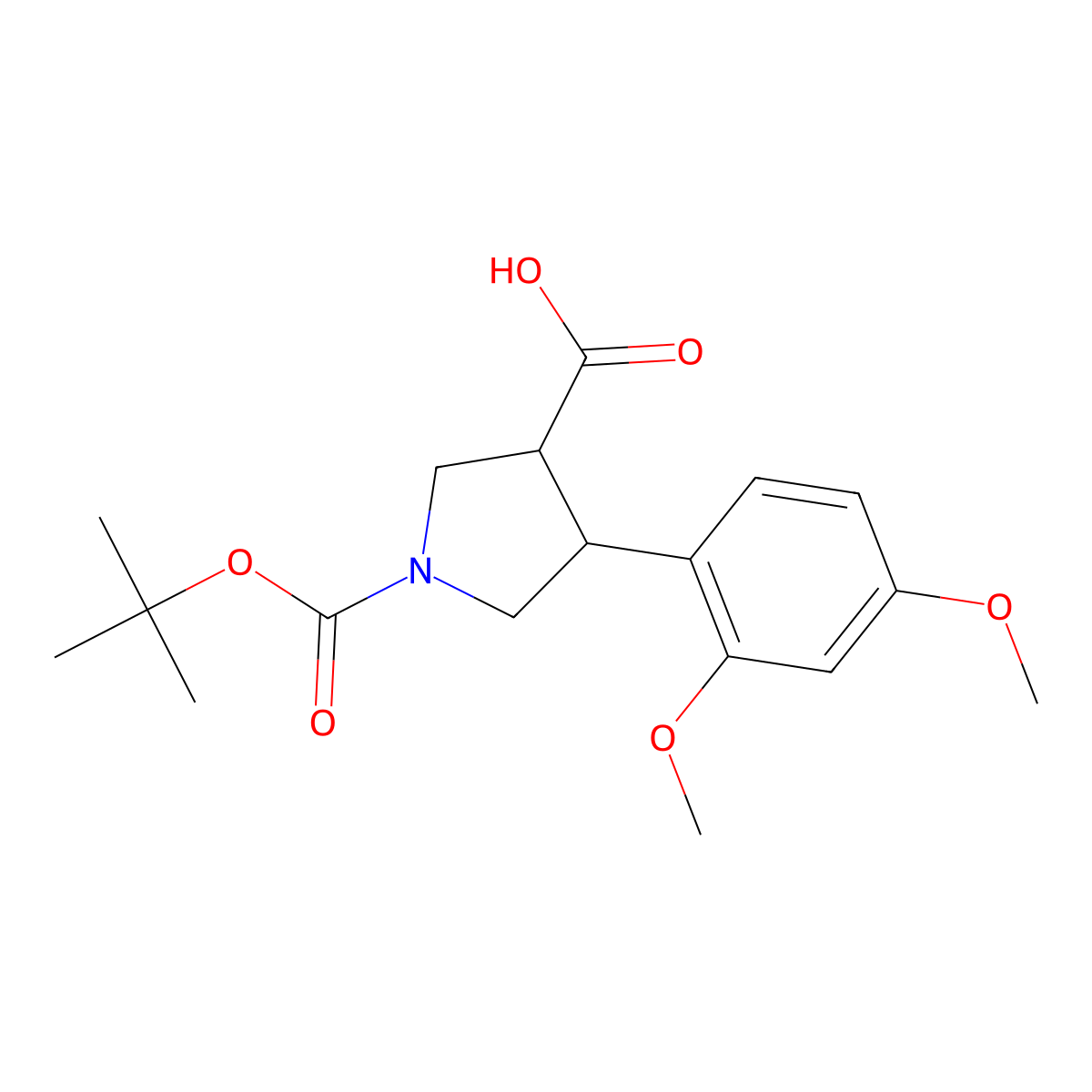 rac-(3R,4S)-1-[(tert-butoxy)carbonyl]-4-(2,4-dimethoxyphenyl)pyrrolidine-3-carboxylic acid molecular structure, CAS 2227659-66-5