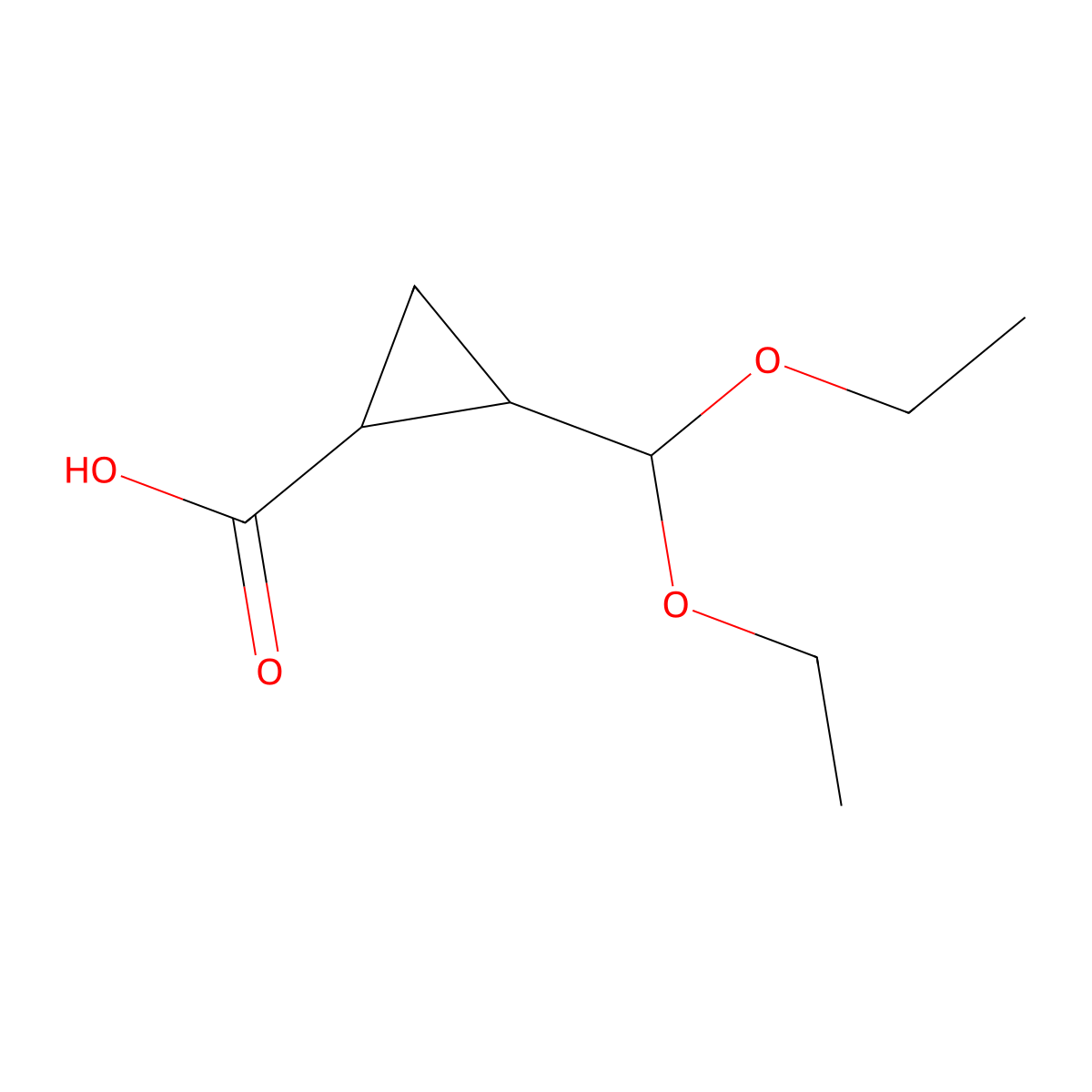 rac-(1R,2R)-2-(diethoxymethyl)cyclopropane-1-carboxylic acid molecular structure, CAS 2227674-16-8
