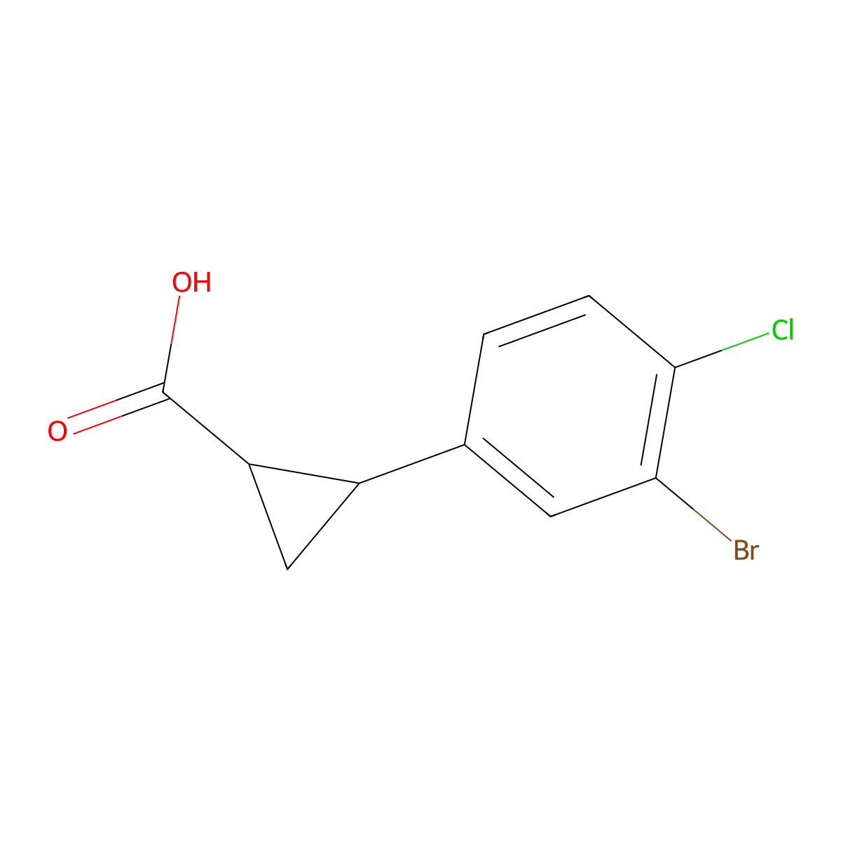 rac-(1R,2R)-2-(3-bromo-4-chlorophenyl)cyclopropane-1-carboxylicacid,trans molecular structure, CAS 2227675-98-9