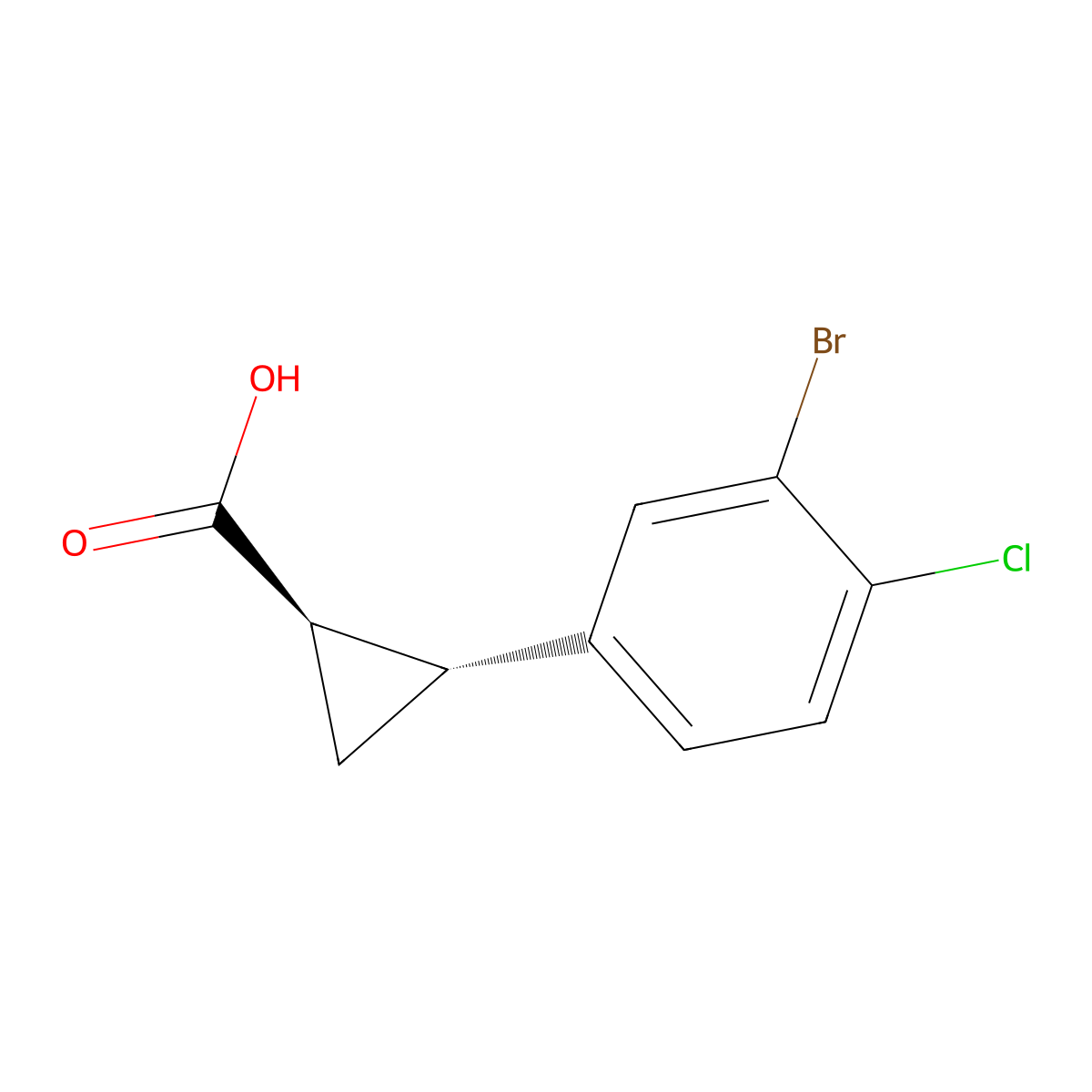 rac-(1R,2R)-2-(3-bromo-4-chlorophenyl)cyclopropane-1-carboxylicacid,trans molecular structure, CAS 2227675-98-9