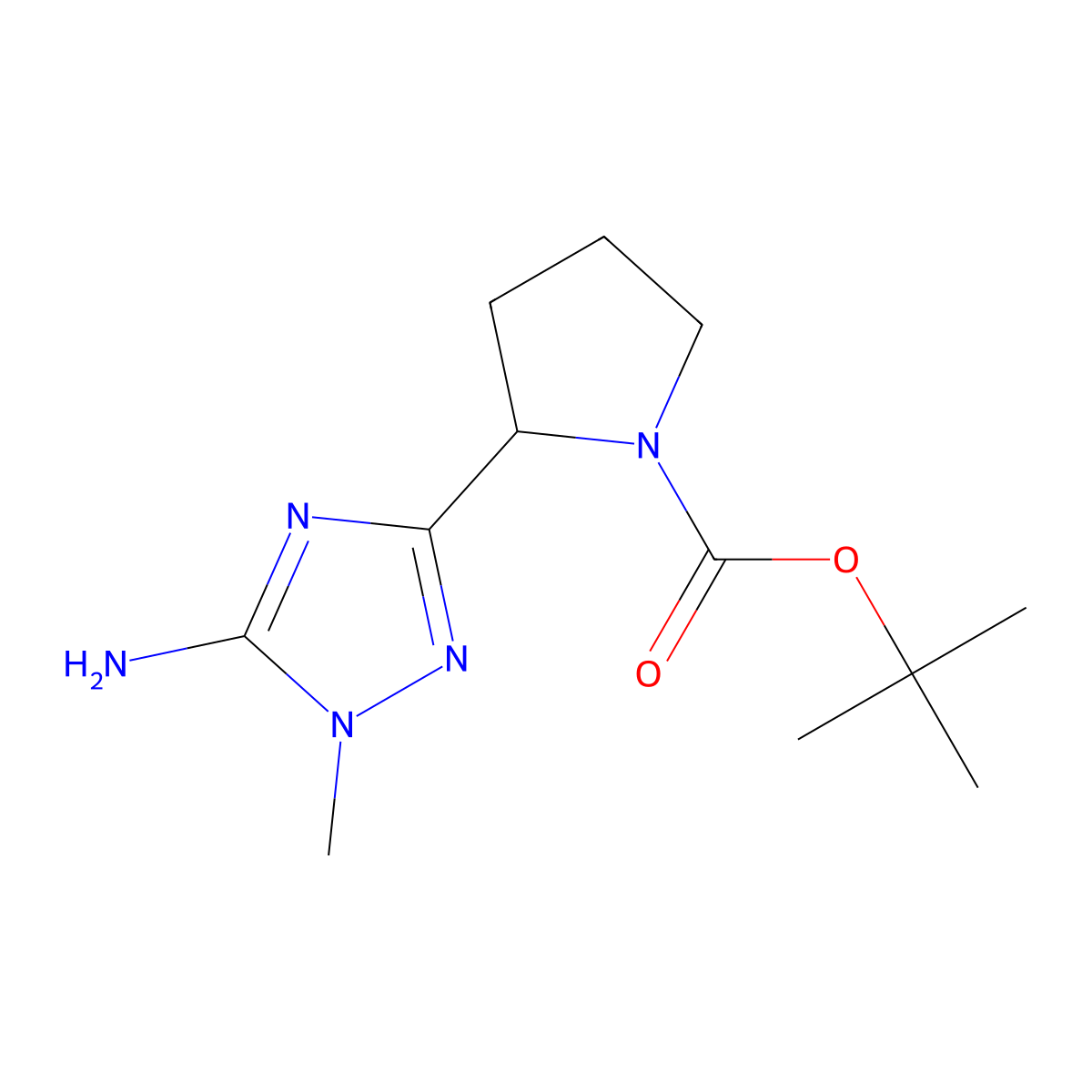 tert-butyl (2R)-2-(5-amino-1-methyl-1H-1,2,4-triazol-3-yl)pyrrolidine-1-carboxylate molecular structure, CAS 2227686-00-0
