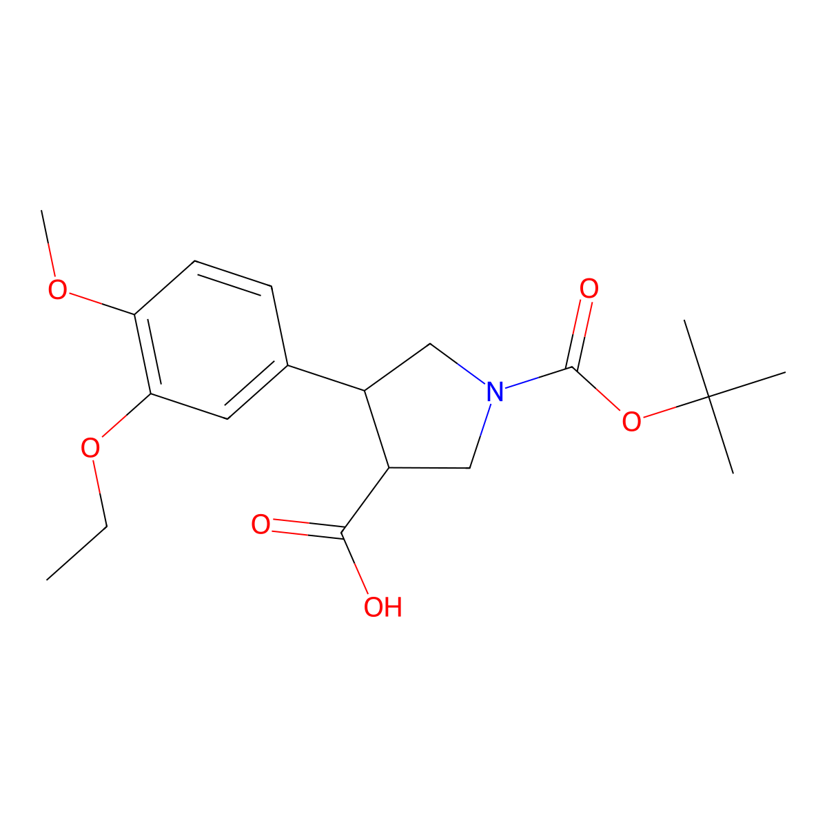 Trans-1-(tert-butoxycarbonyl)-4-(3-ethoxy-4-methoxyphenyl)pyrrolidine-3-carboxylic acid molecular structure, CAS 2227694-79-1