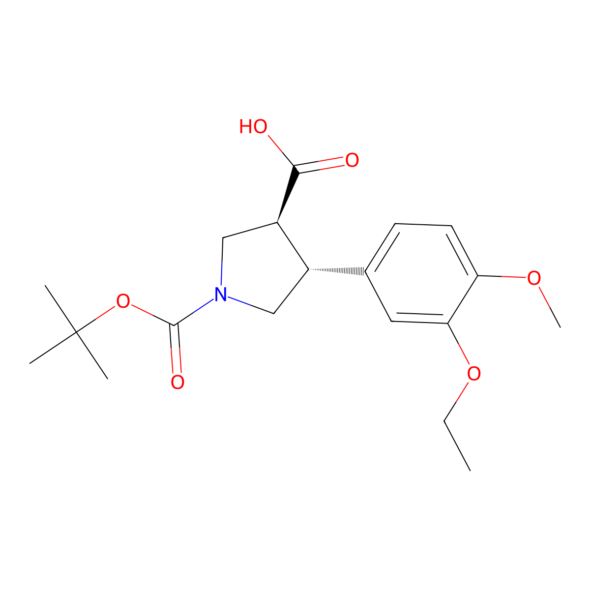 Trans-1-(tert-butoxycarbonyl)-4-(3-ethoxy-4-methoxyphenyl)pyrrolidine-3-carboxylic acid molecular structure, CAS 2227694-79-1