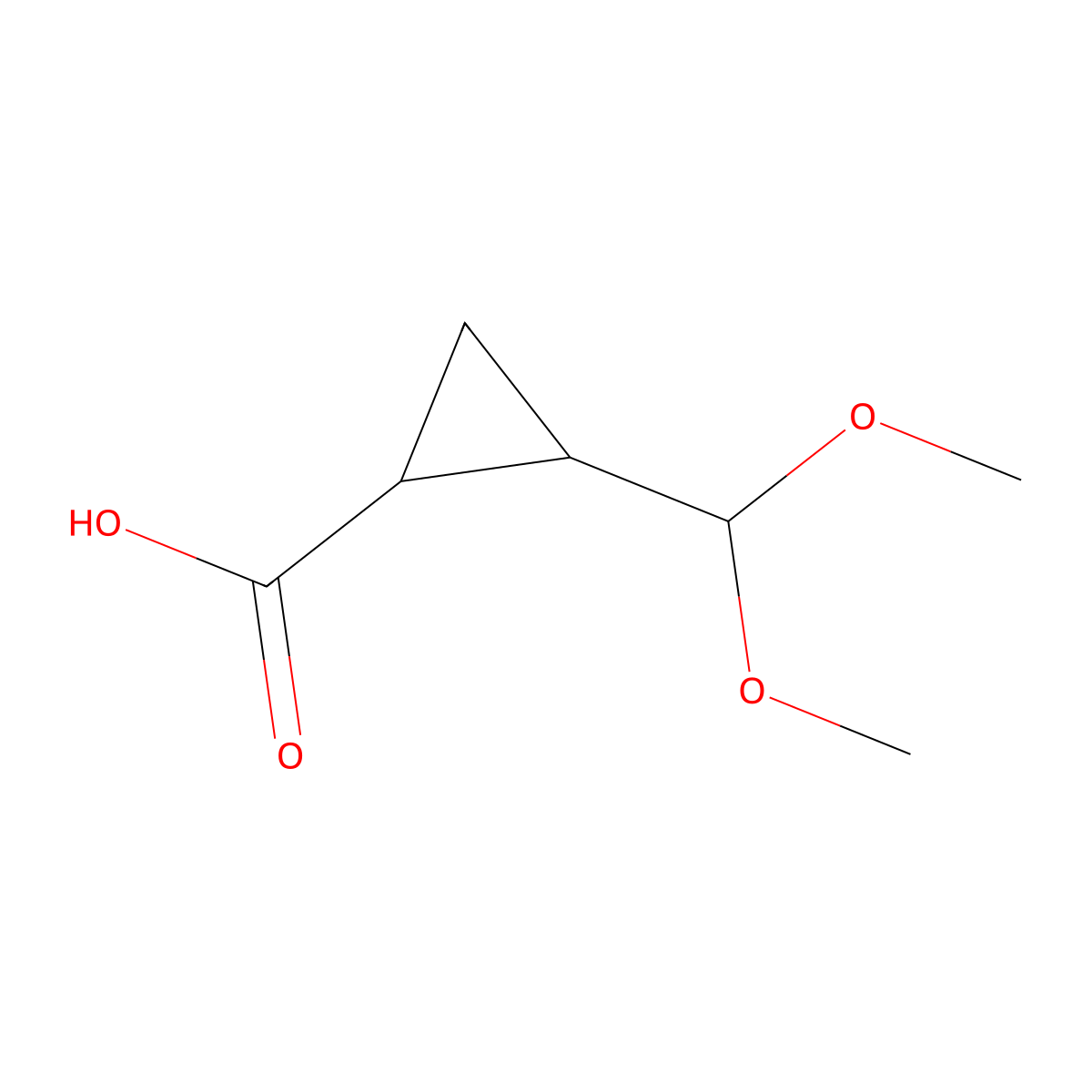 rac-(1R,2R)-2-(dimethoxymethyl)cyclopropane-1-carboxylic acid molecular structure, CAS 2227695-09-0
