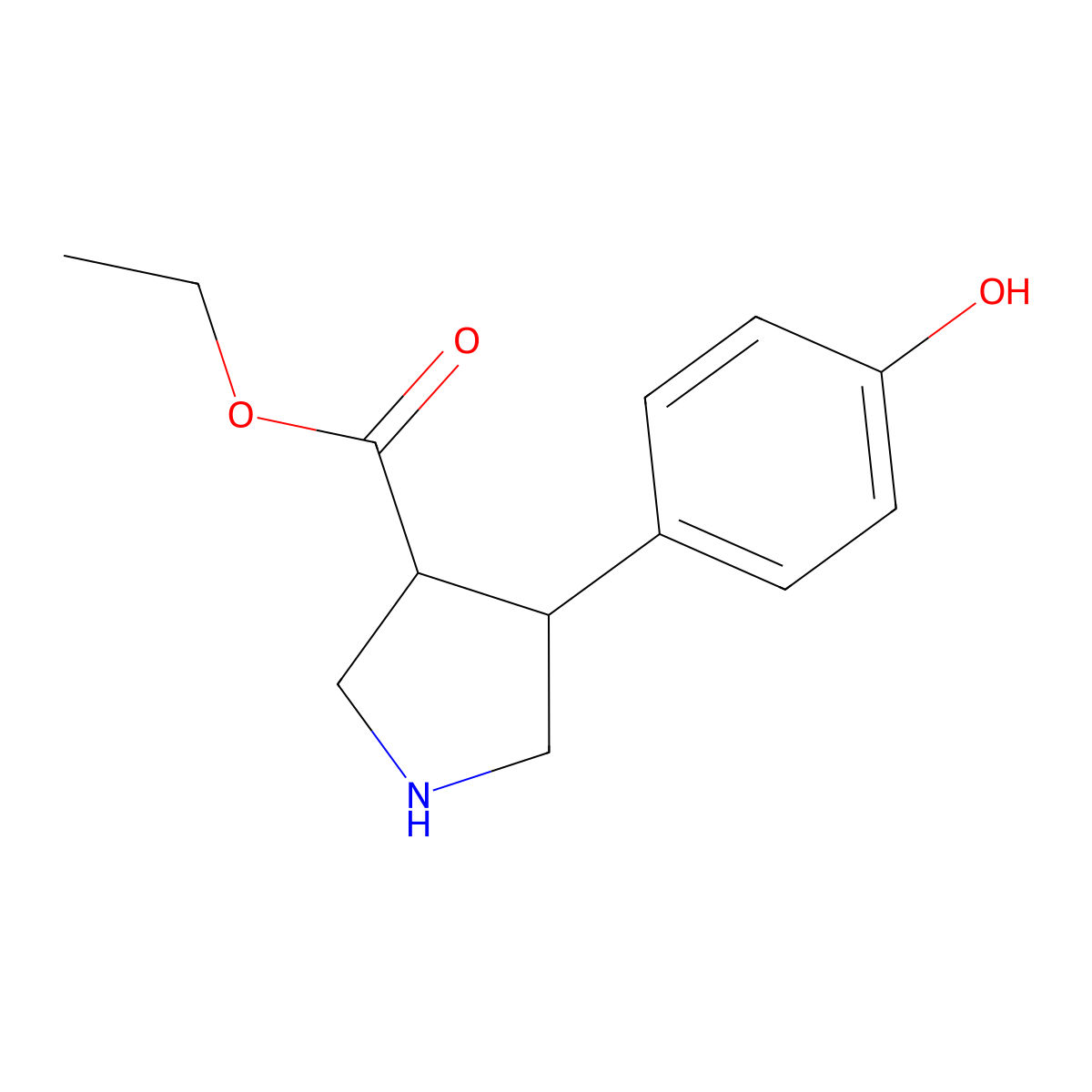 rac-ethyl (3R,4S)-4-(4-hydroxyphenyl)pyrrolidine-3-carboxylate molecular structure, CAS 2227696-49-1