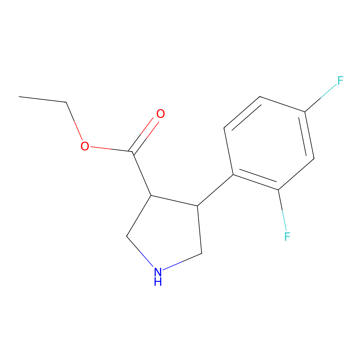 rac-ethyl (3R,4S)-4-(2,4-difluorophenyl)pyrrolidine-3-carboxylate molecular structure, CAS 2227696-65-1