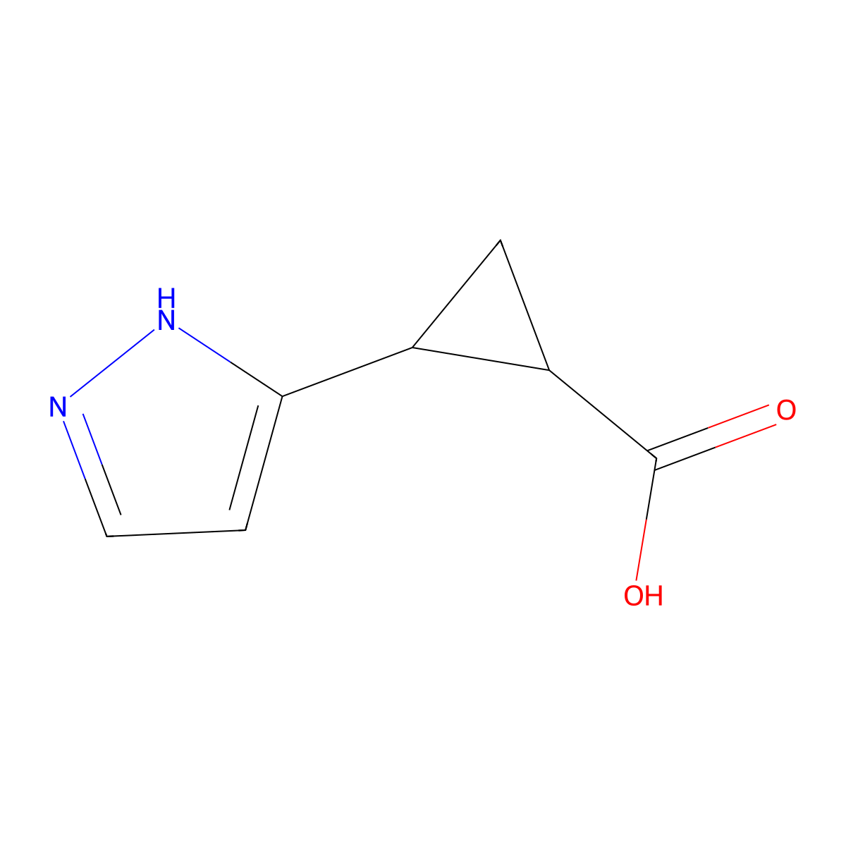 rac-(1R,2R)-2-(1H-pyrazol-3-yl)cyclopropane-1-carboxylic acid molecular structure, CAS 2227696-70-8