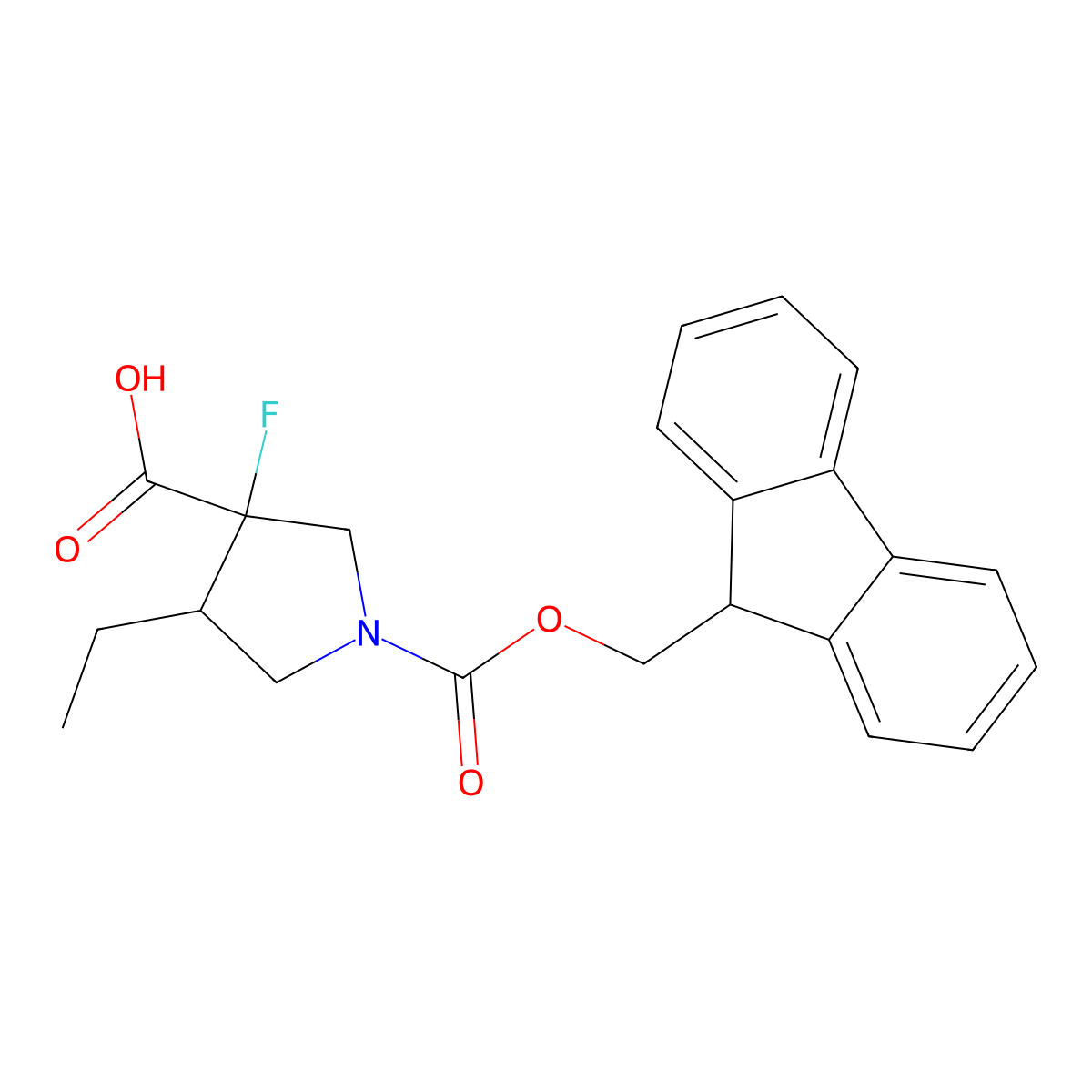 rac-(3R,4R)-4-ethyl-1-{[(9H-fluoren-9-yl)methoxy]carbonyl}-3-fluoropyrrolidine-3-carboxylic acid molecular structure, CAS 2227700-84-5