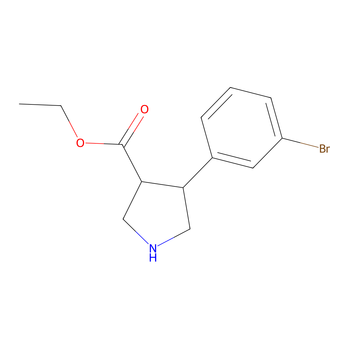 rac-ethyl (3R,4S)-4-(3-bromophenyl)pyrrolidine-3-carboxylate molecular structure, CAS 2227712-69-6