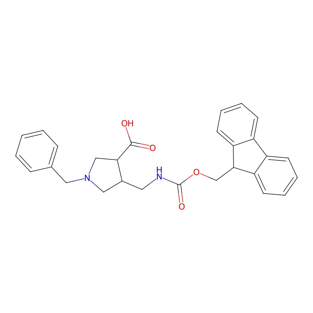 rac-(3R,4S)-1-benzyl-4-[({[(9H-fluoren-9-yl)methoxy]carbonyl}amino)methyl]pyrrolidine-3-carboxylic acid molecular structure, CAS 2227721-16-4