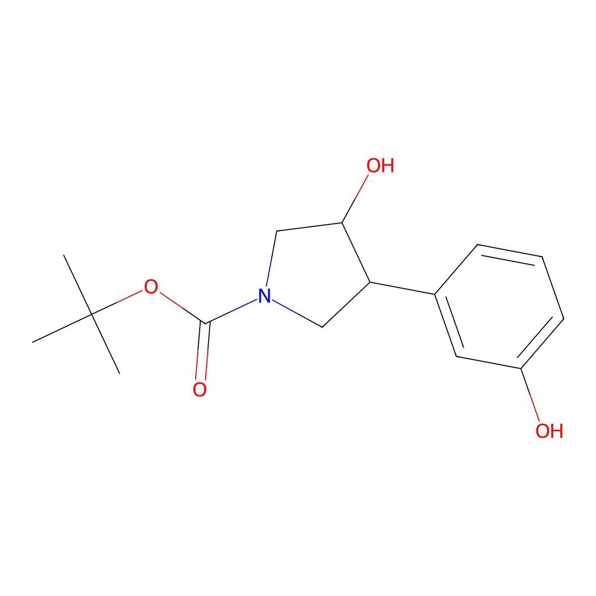 rac-tert-butyl (3R,4S)-3-hydroxy-4-(3-hydroxyphenyl)pyrrolidine-1-carboxylate molecular structure, CAS 2227733-01-7
