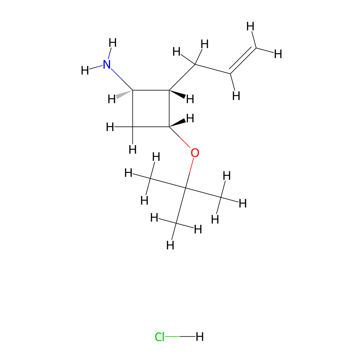 rac-(1R,2S,3R)-3-(tert-butoxy)-2-(prop-2-en-1-yl)cyclobutan-1-amine hydrochloride molecular structure, CAS 2227741-04-8