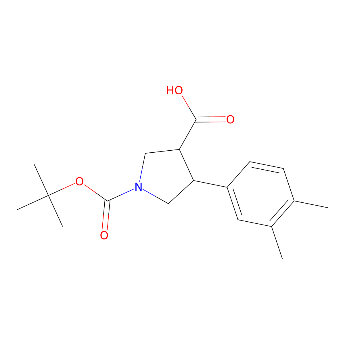 rac-(3R,4S)-1-[(tert-butoxy)carbonyl]-4-(3,4-dimethylphenyl)pyrrolidine-3-carboxylic acid molecular structure, CAS 2227745-91-5