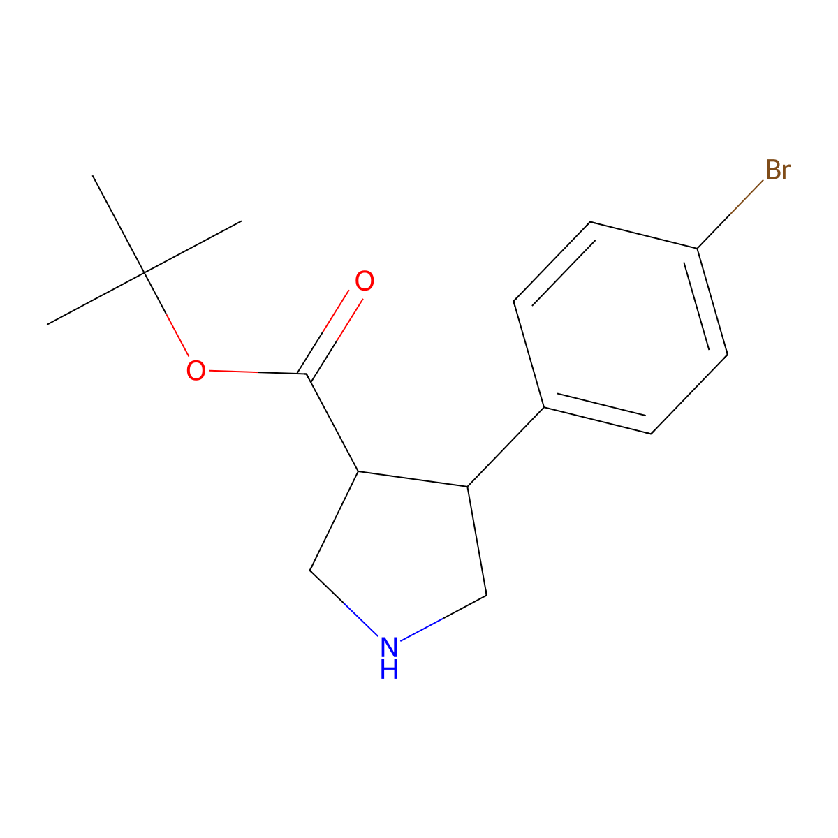 rac-tert-butyl (3R,4S)-4-(4-bromophenyl)pyrrolidine-3-carboxylate molecular structure, CAS 2227746-16-7