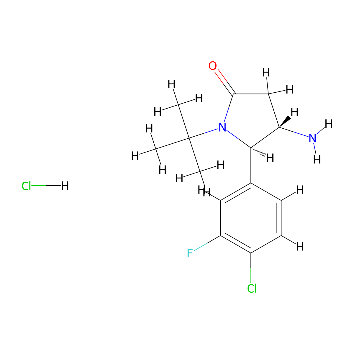(4S,5R)-4-Amino-1-tert-butyl-5-(4-chloro-3-fluorophenyl)pyrrolidin-2-one;hydrochloride molecular structure, CAS 2227750-62-9