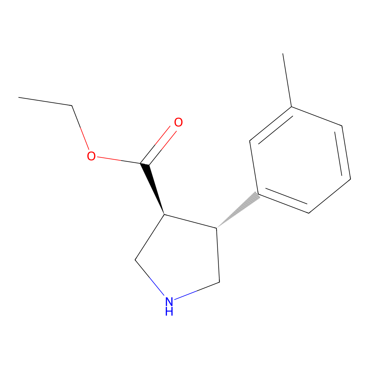 rac-ethyl (3R,4S)-4-(3-methylphenyl)pyrrolidine-3-carboxylate molecular structure, CAS 2227751-32-6
