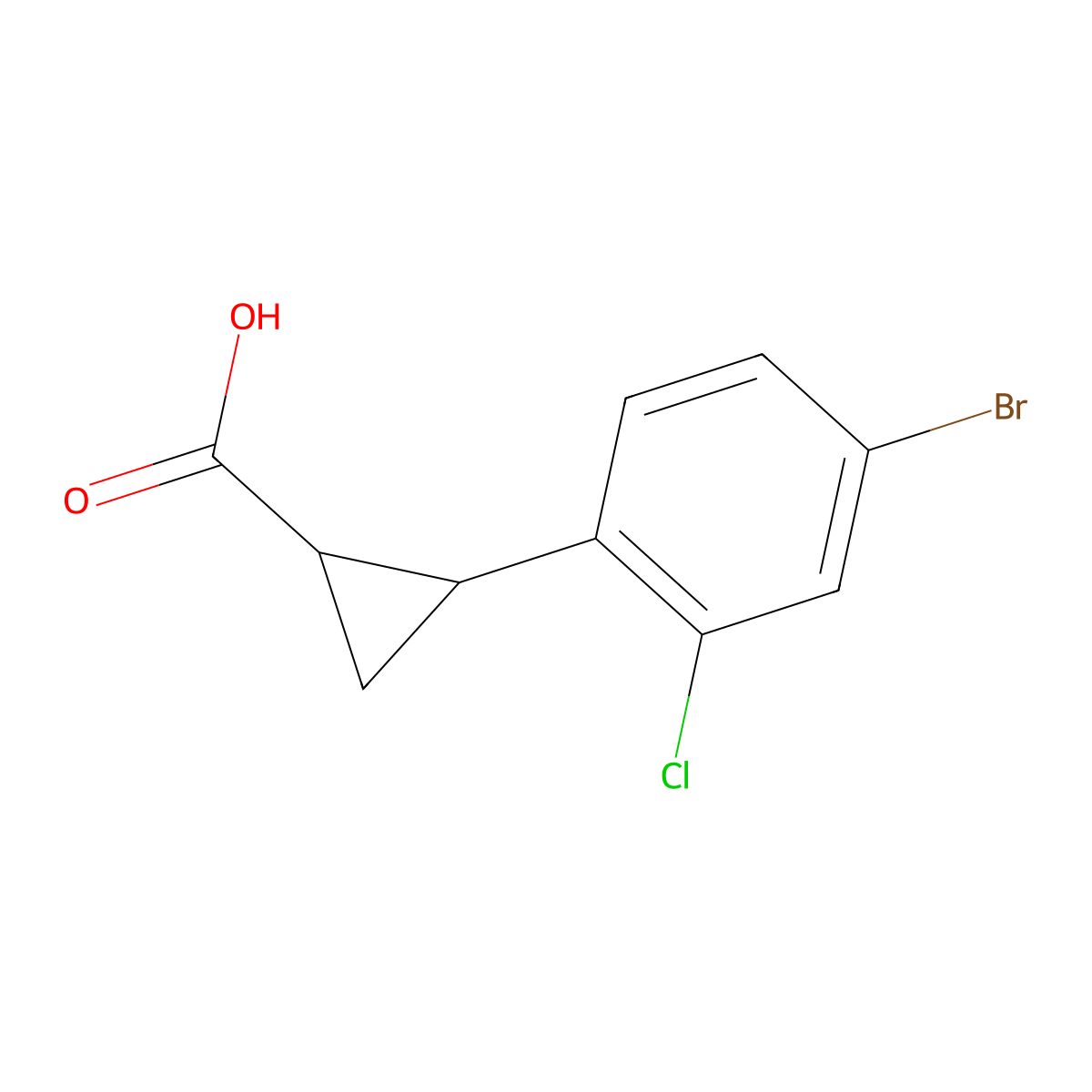 rac-(1R,2R)-2-(4-bromo-2-chlorophenyl)cyclopropane-1-carboxylic acid molecular structure, CAS 2227756-89-8