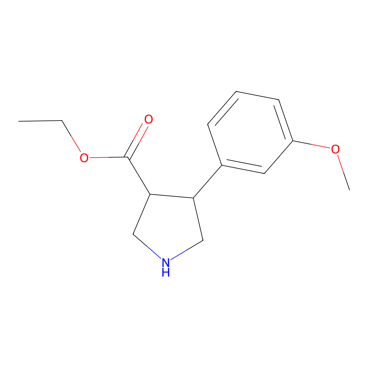 rac-ethyl (3R,4S)-4-(3-methoxyphenyl)pyrrolidine-3-carboxylate molecular structure, CAS 2227758-09-8