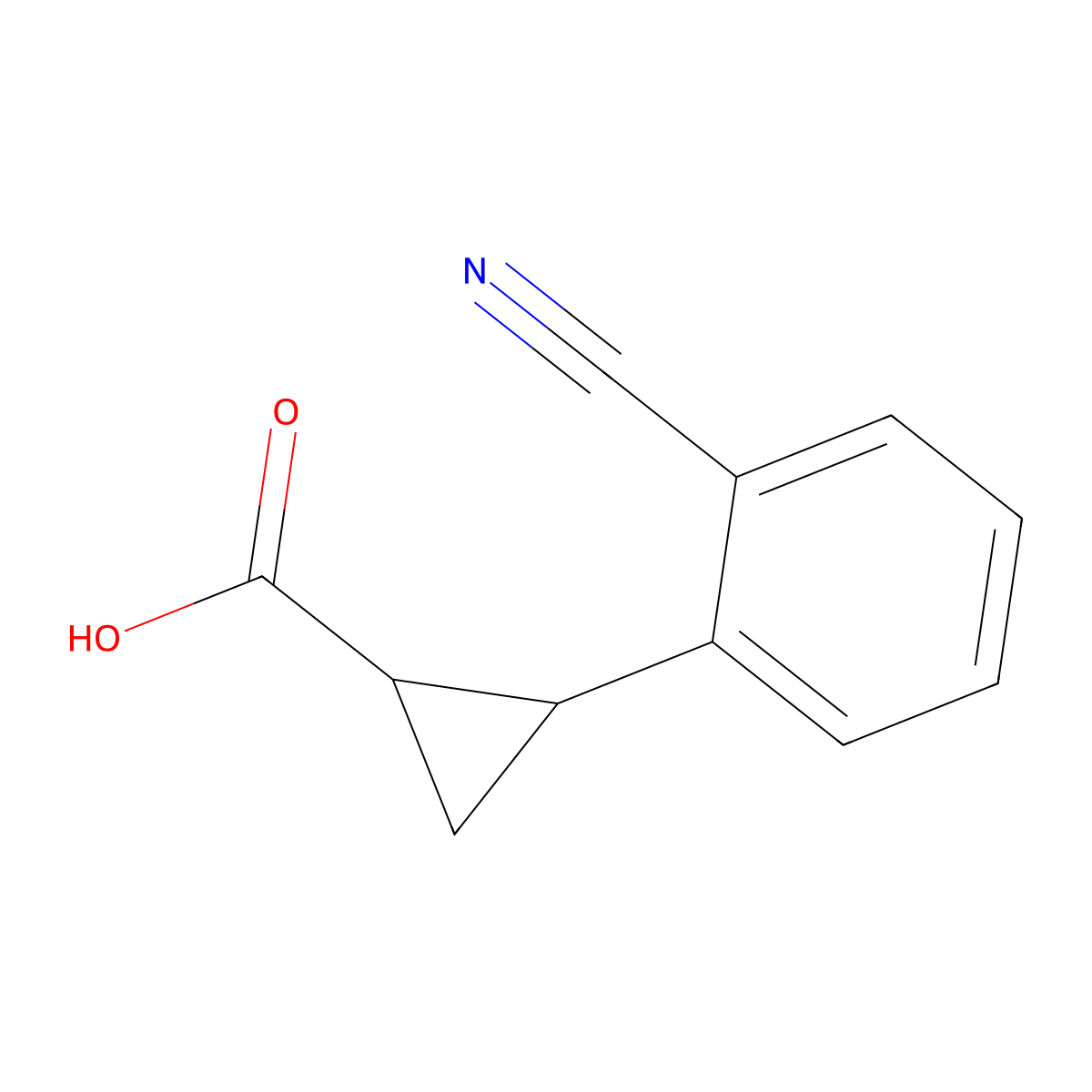 rac-(1R,2R)-2-(2-cyanophenyl)cyclopropane-1-carboxylic acid molecular structure, CAS 2227758-80-5