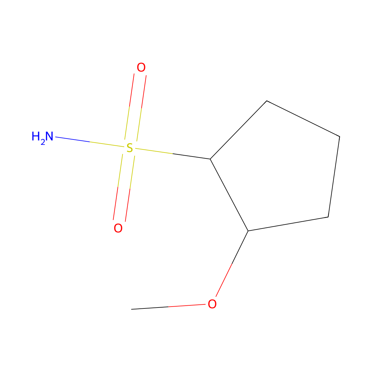 cis-(1S,2R)-2-methoxycyclopentane-1-sulfonamide molecular structure, CAS 2227765-55-9