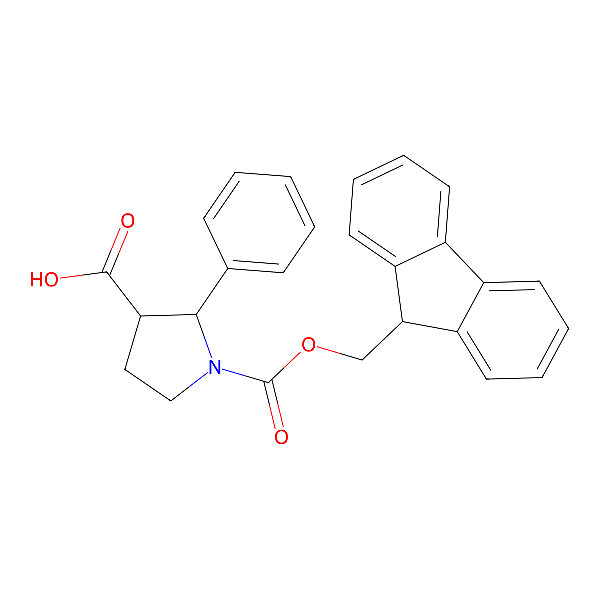(2S,3R)-1-(((9H-fluoren-9-yl)methoxy)carbonyl)-2-phenylpyrrolidine-3-carboxylic acid molecular structure, CAS 2227775-85-9