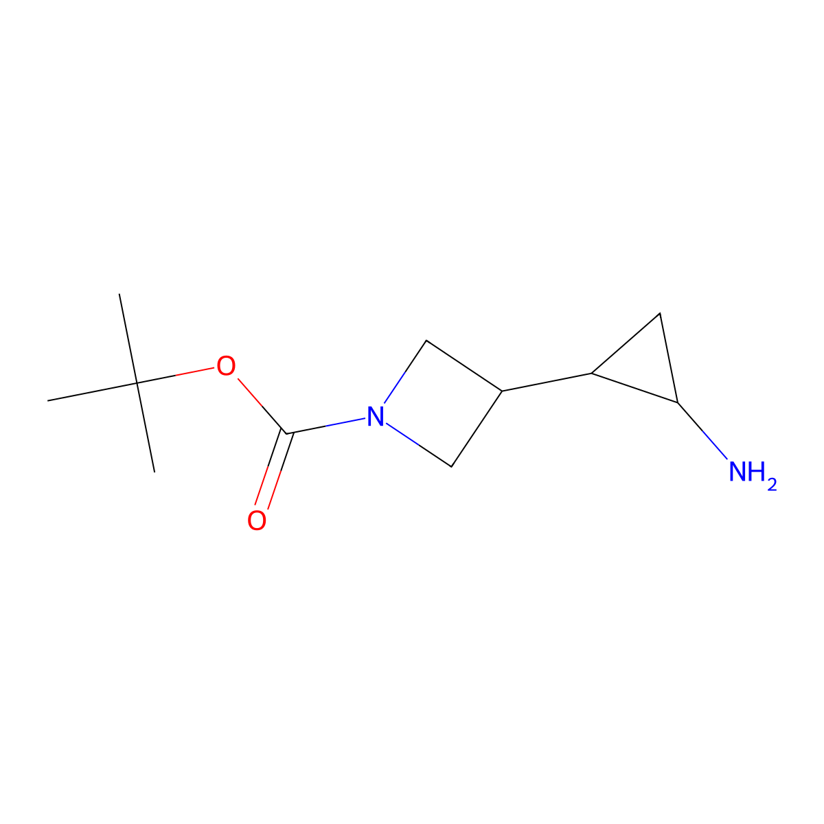 rac-tert-butyl 3-[(1R,2S)-2-aminocyclopropyl]azetidine-1-carboxylate, trans molecular structure, CAS 2227776-54-5