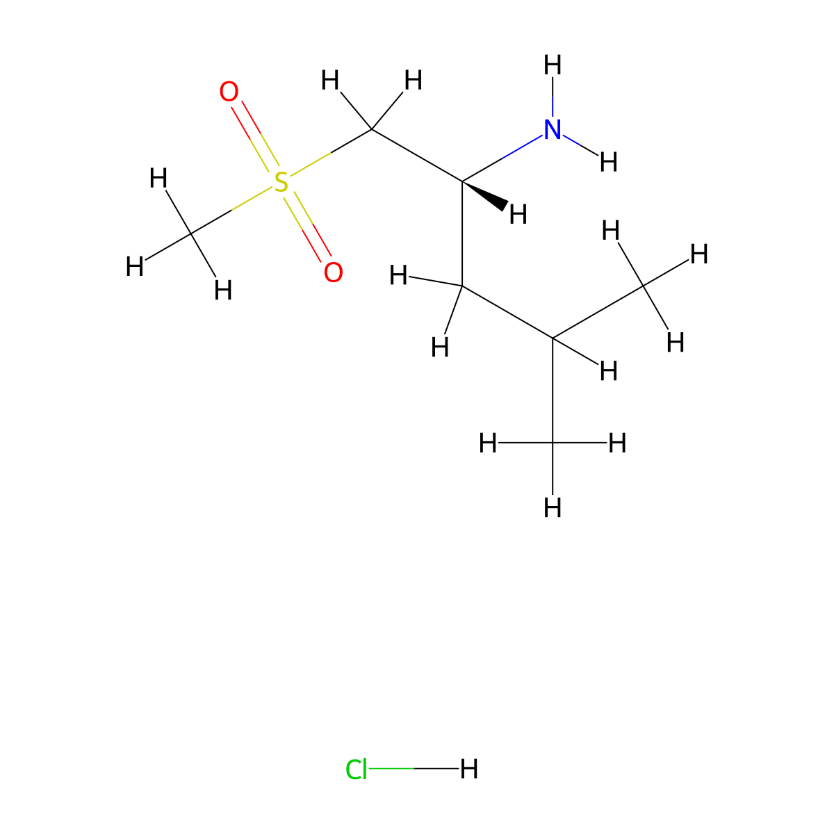 (2R)-1-methanesulfonyl-4-methylpentan-2-amine hydrochloride molecular structure, CAS 2227778-20-1