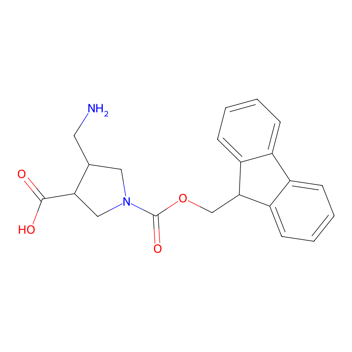 rac-(3R,4S)-4-(aminomethyl)-1-{[(9H-fluoren-9-yl)methoxy]carbonyl}pyrrolidine-3-carboxylic acid molecular structure, CAS 2227781-40-8