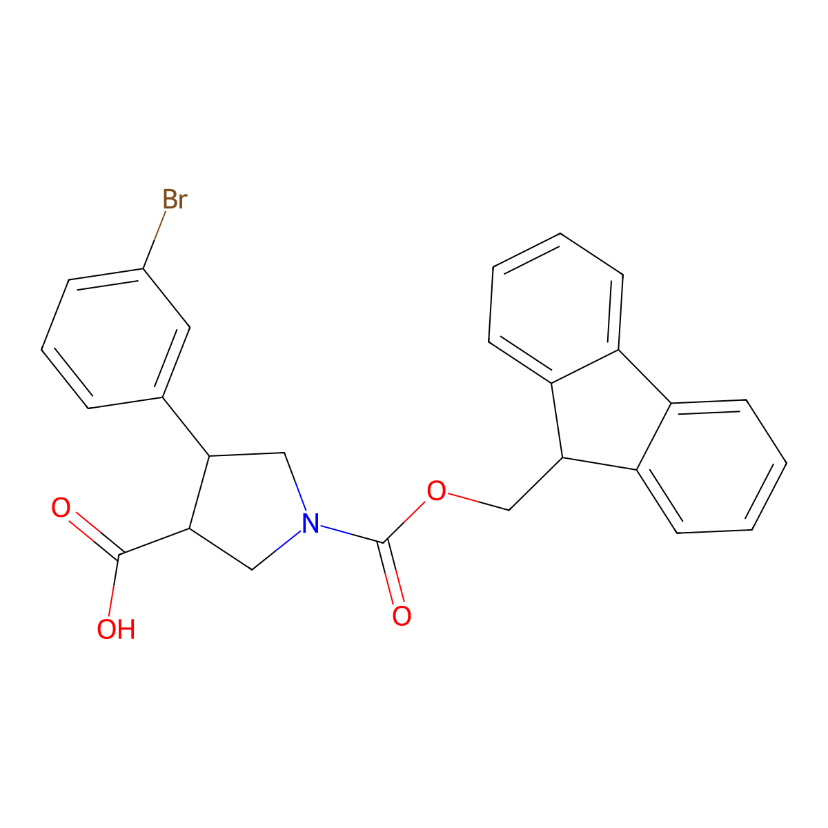 rac-(3R,4S)-4-(3-bromophenyl)-1-{[(9H-fluoren-9-yl)methoxy]carbonyl}pyrrolidine-3-carboxylic acid molecular structure, CAS 2227787-69-9