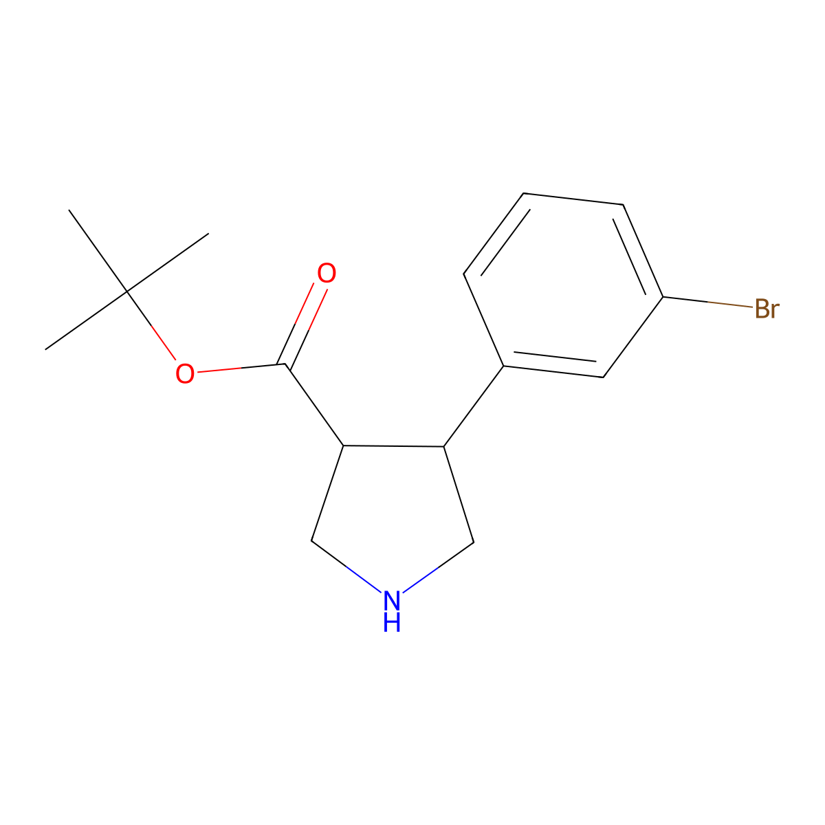 rac-tert-butyl (3R,4S)-4-(3-bromophenyl)pyrrolidine-3-carboxylate molecular structure, CAS 2227787-88-2