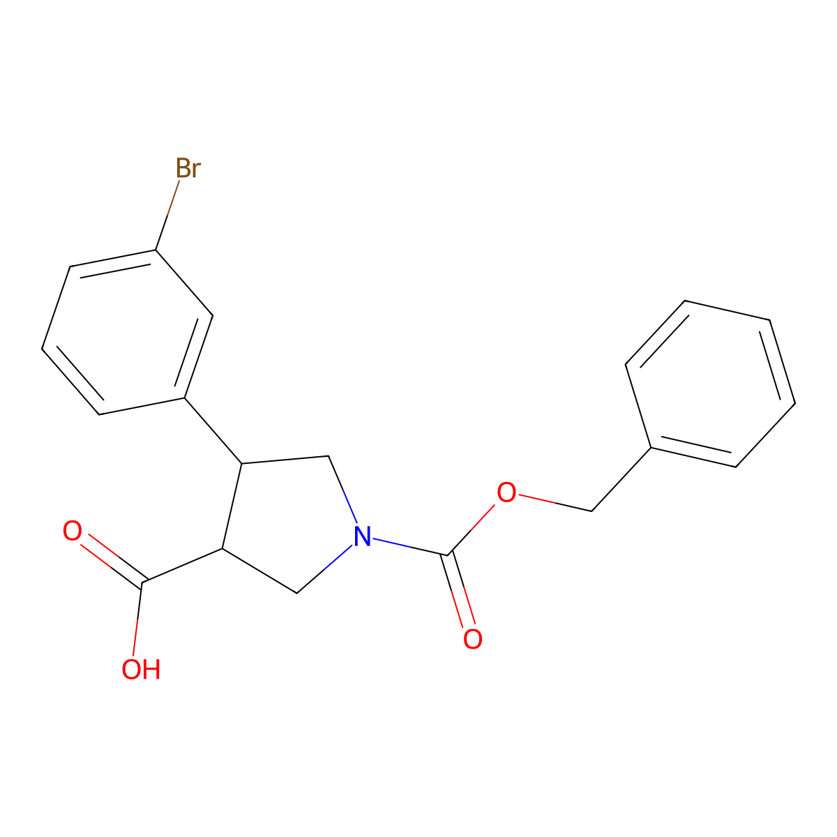 rac-(3R,4S)-1-[(benzyloxy)carbonyl]-4-(3-bromophenyl)pyrrolidine-3-carboxylic acid molecular structure, CAS 2227788-09-0