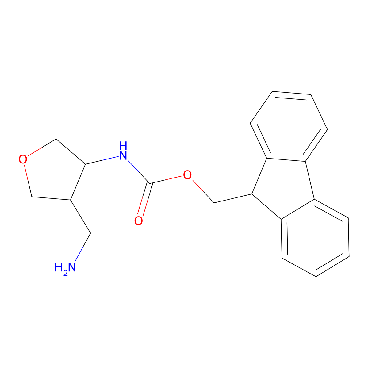 rac-(9H-fluoren-9-yl)methyl N-[(3R,4R)-4-(aminomethyl)oxolan-3-yl]carbamate molecular structure, CAS 2227790-09-0