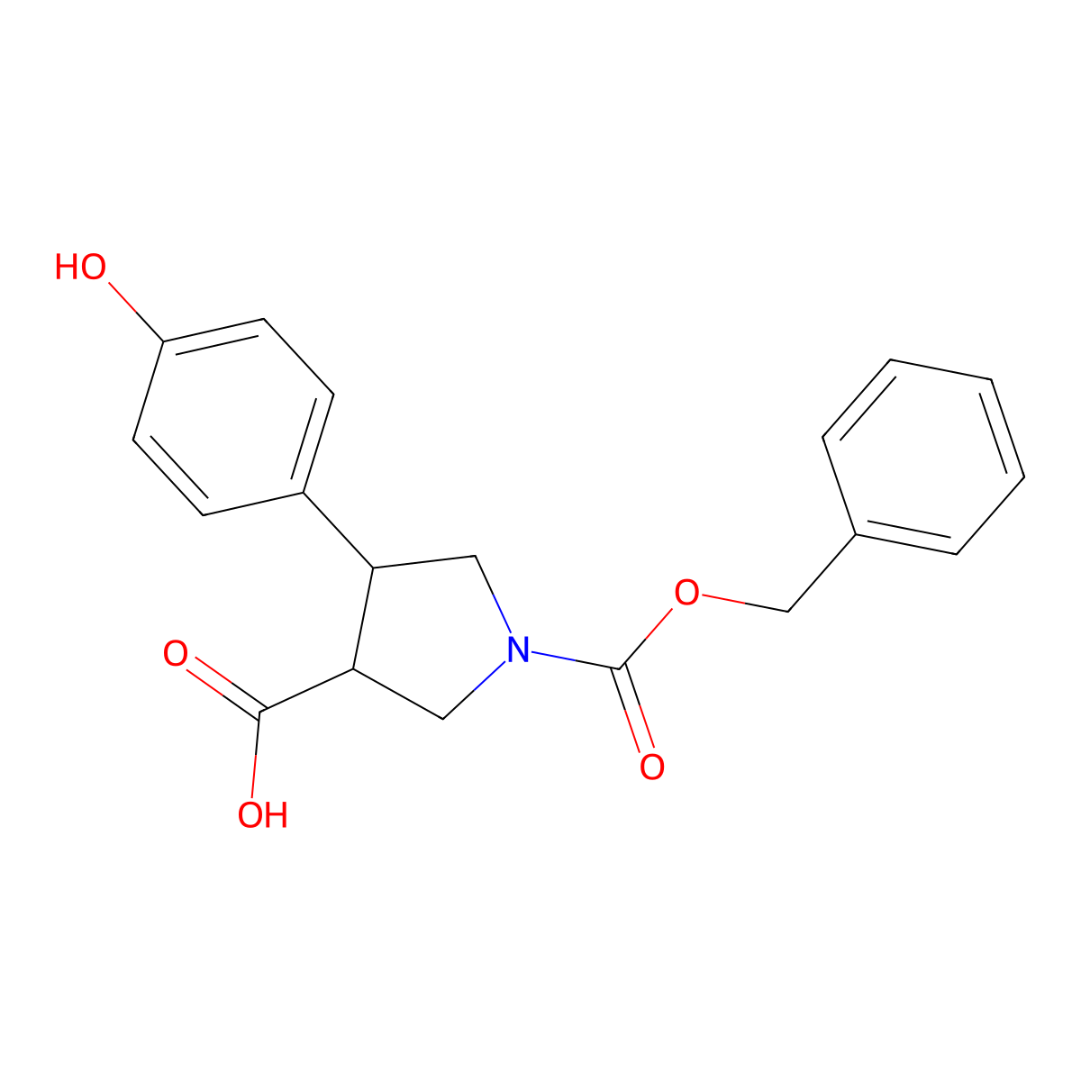 rac-(3R,4S)-1-[(benzyloxy)carbonyl]-4-(4-hydroxyphenyl)pyrrolidine-3-carboxylic acid molecular structure, CAS 2227793-13-5
