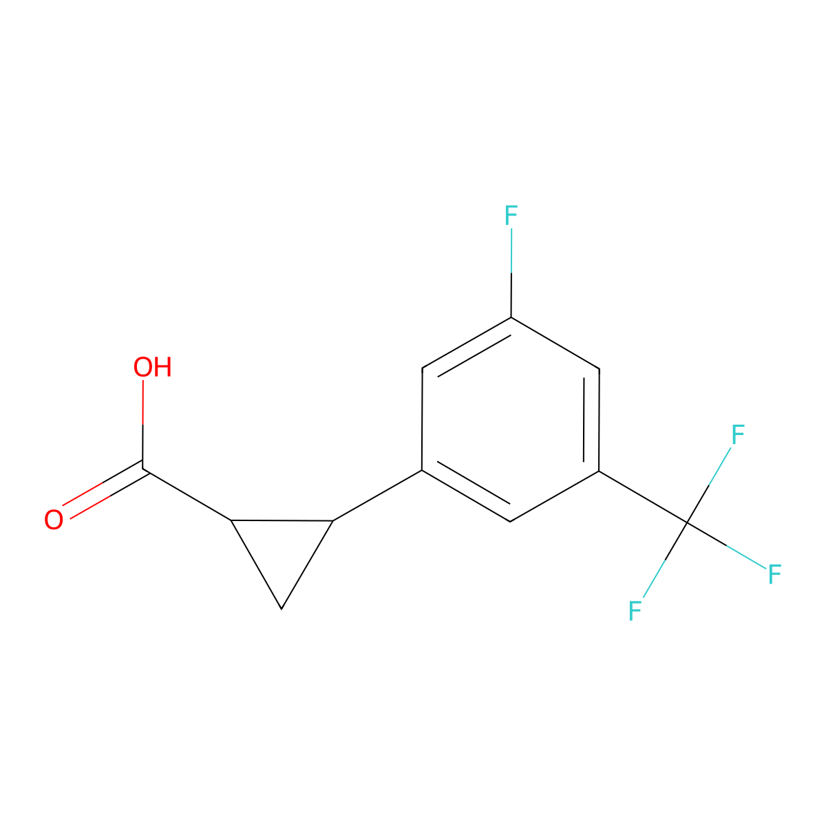 trans-2-(3-Fluoro-5-(trifluoromethyl)phenyl)cyclopropane-1-carboxylic acid molecular structure, CAS 2227793-92-0