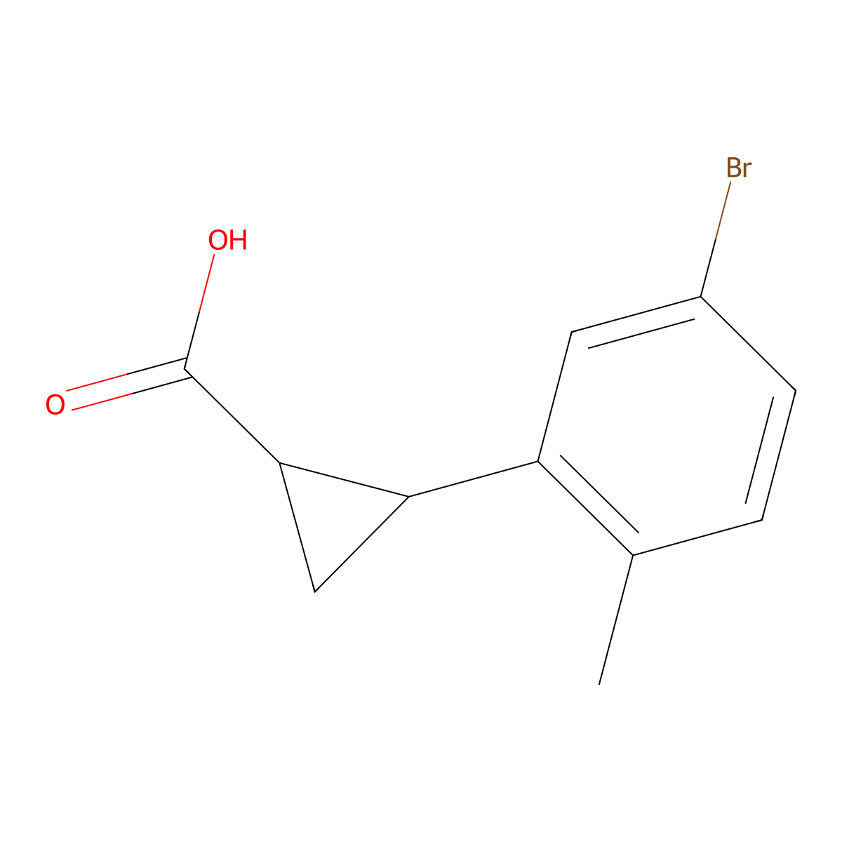 rac-(1R,2R)-2-(5-bromo-2-methylphenyl)cyclopropane-1-carboxylic acid, trans molecular structure, CAS 2227794-54-7