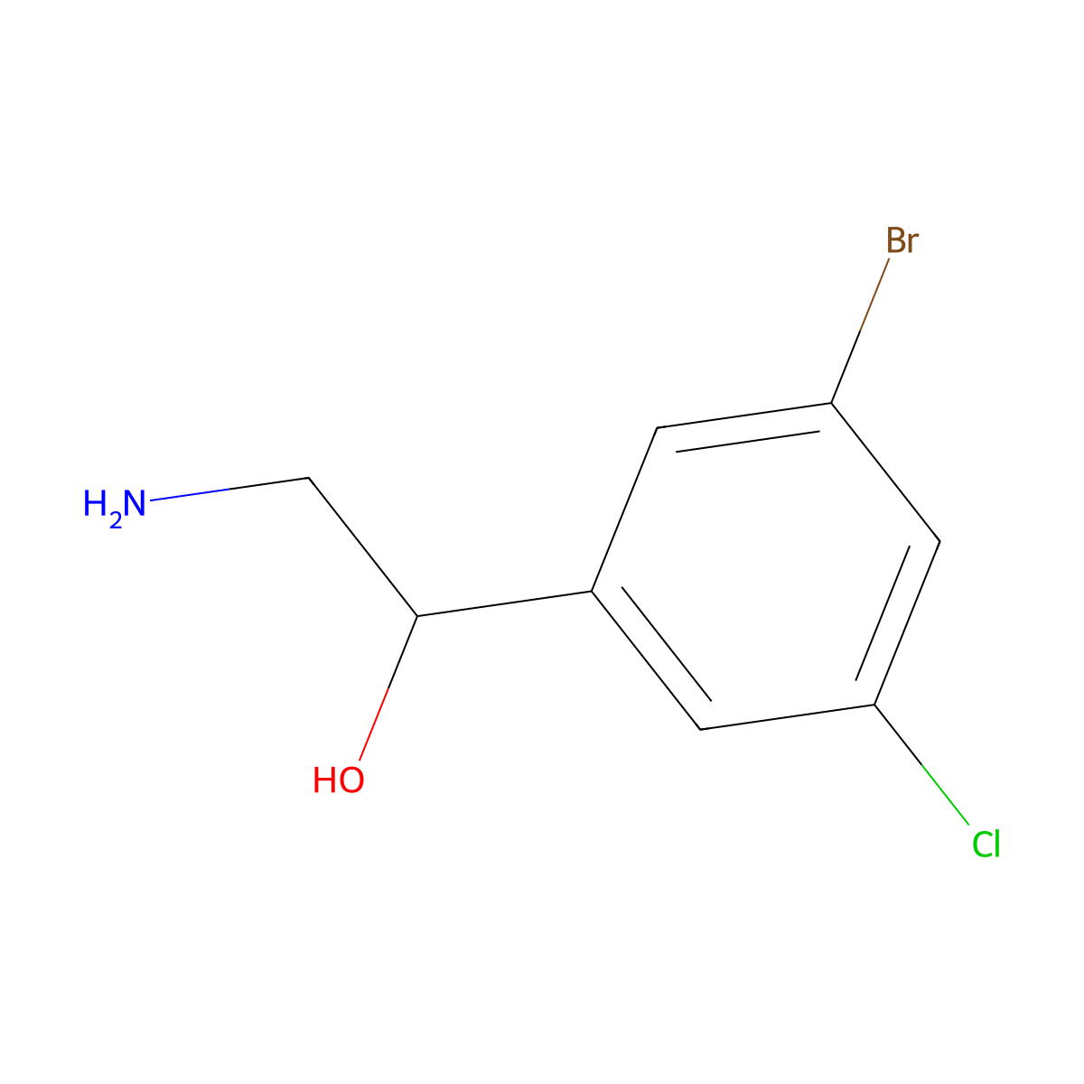 (1S)-2-amino-1-(3-bromo-5-chlorophenyl)ethan-1-ol molecular structure, CAS 2227796-96-3