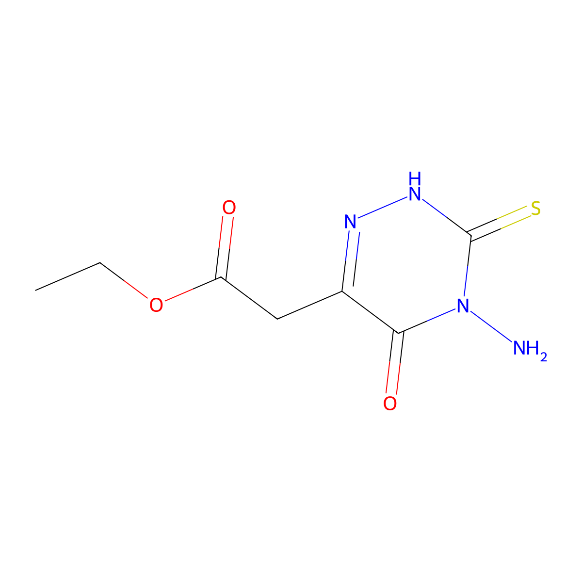 Ethyl 2-(4-amino-5-oxo-3-sulfanyl-1,2,4-triazin-6-yl)acetate molecular structure, CAS 22278-65-5