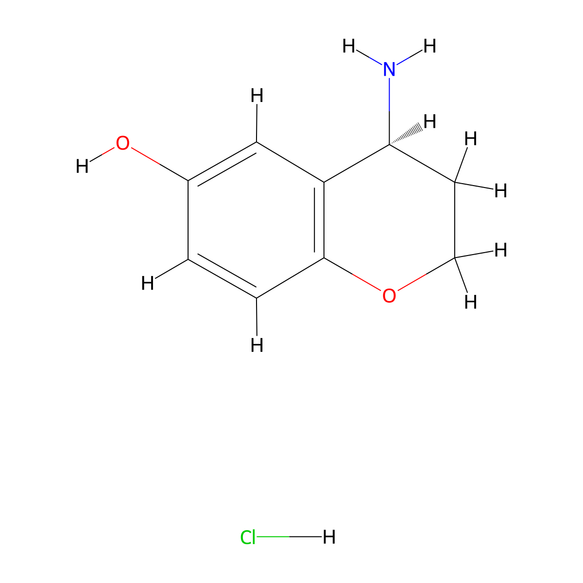 (4S)-4-amino-3,4-dihydro-2H-1-benzopyran-6-ol hydrochloride molecular structure, CAS 2227802-78-8