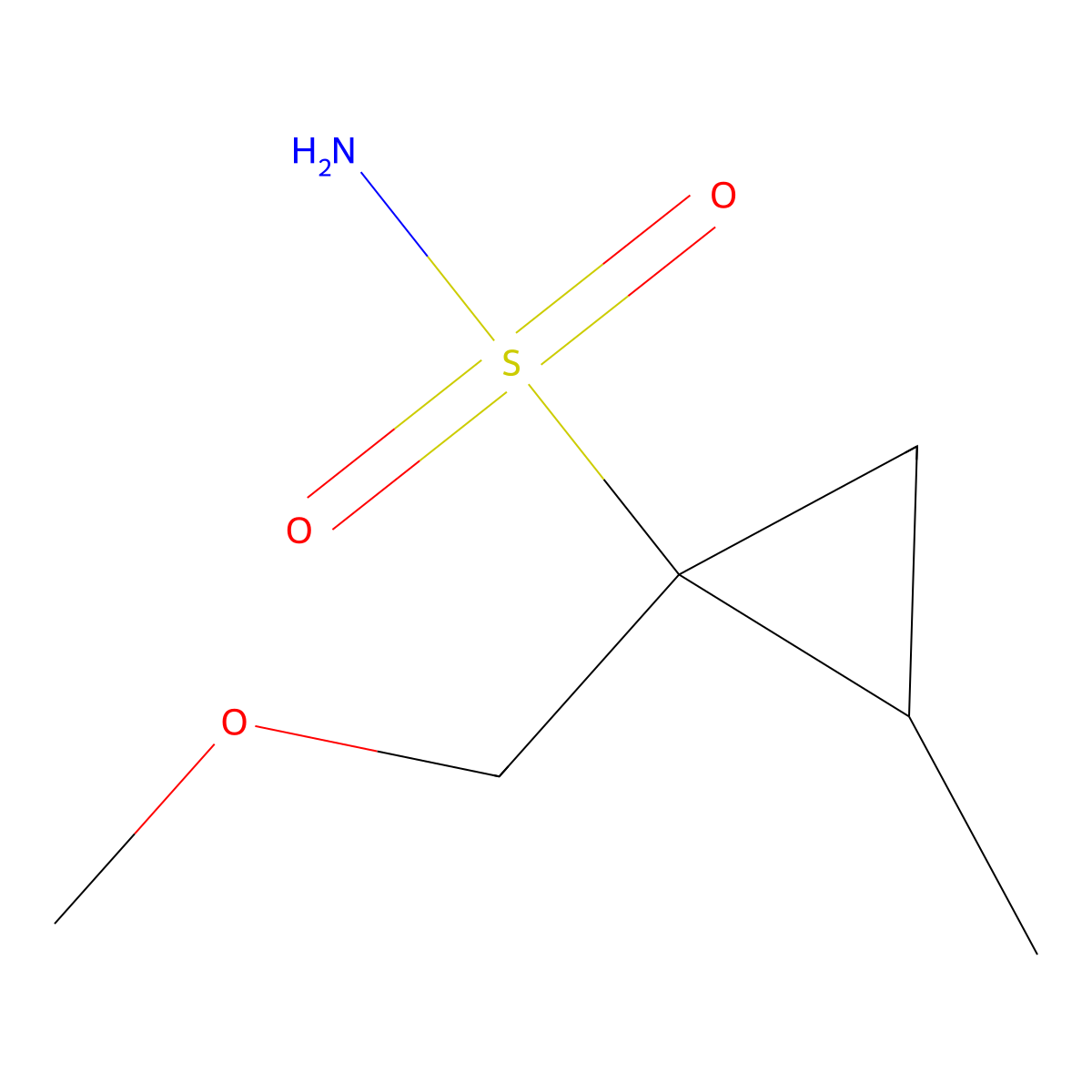 1-(Methoxymethyl)-2-methylcyclopropane-1-sulfonamide molecular structure, CAS 2227803-48-5