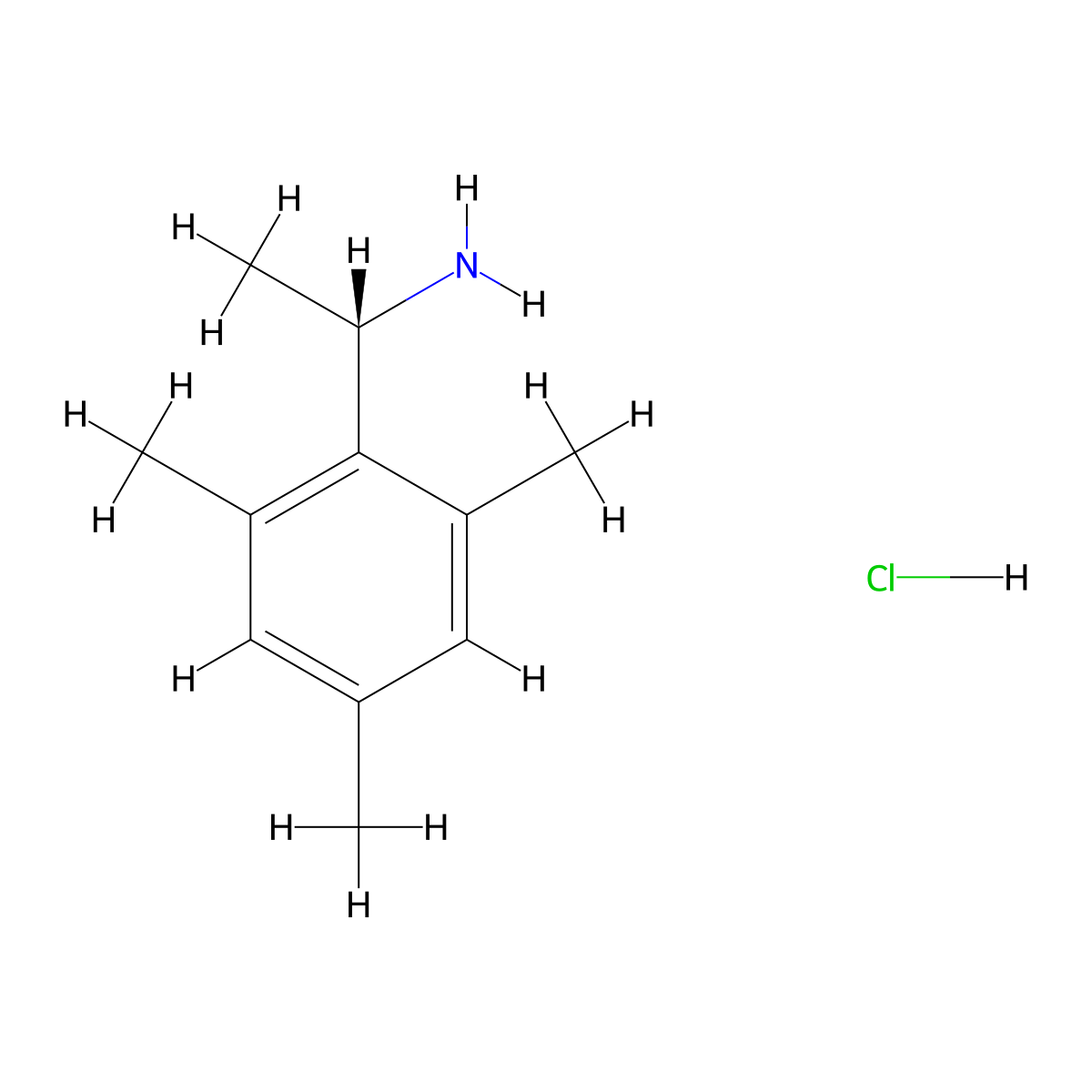 (1S)-1-(2,4,6-trimethylphenyl)ethan-1-amine hydrochloride molecular structure, CAS 2227804-07-9