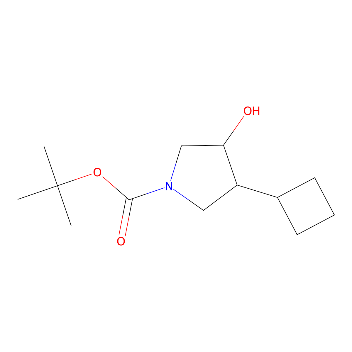 rac-tert-butyl (3R,4S)-3-cyclobutyl-4-hydroxypyrrolidine-1-carboxylate molecular structure, CAS 2227807-29-4
