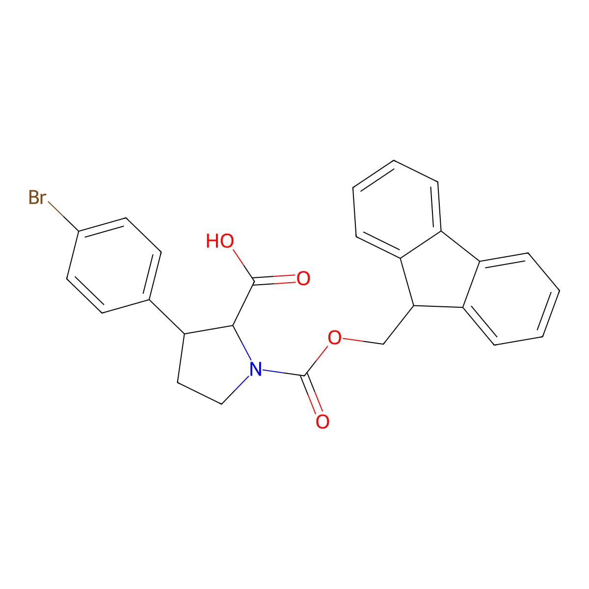 (2S,3R)-1-(((9H-fluoren-9-yl)methoxy)carbonyl)-3-(4-bromophenyl)pyrrolidine-2-carboxylic acid molecular structure, CAS 2227814-41-5