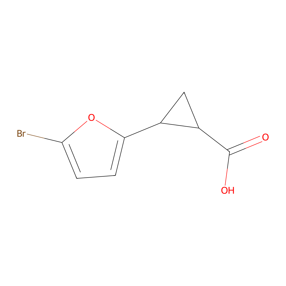 rac-(1R,2R)-2-(5-bromofuran-2-yl)cyclopropane-1-carboxylic acid, trans molecular structure, CAS 2227815-56-5